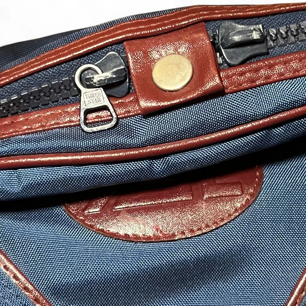 VTG Yves Saint Laurent Garment Suit Bag YSL Navy Blue Leather Travel USA GUC 90s